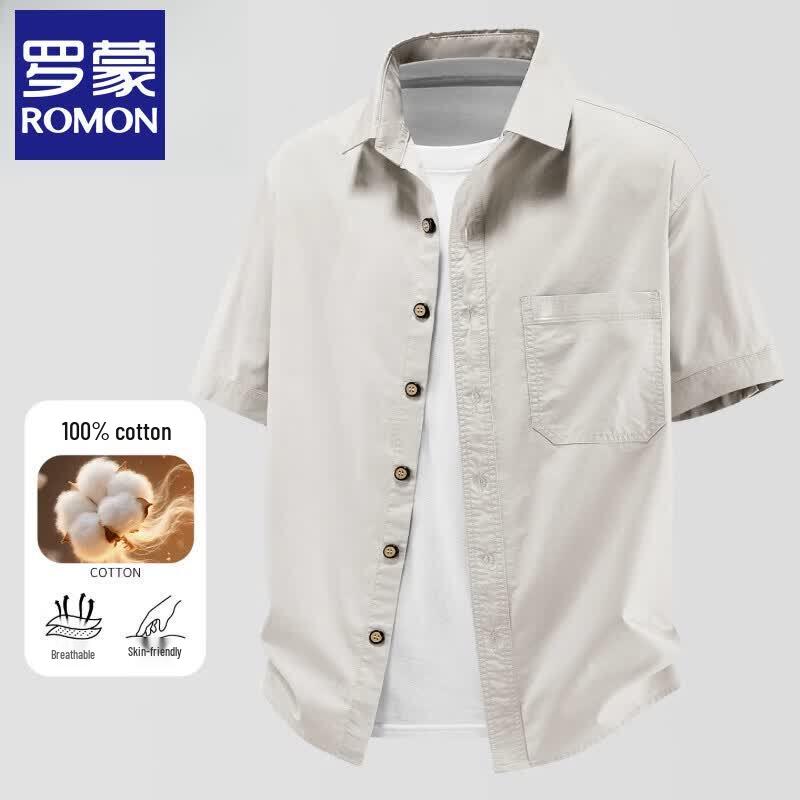 ROMON S Men's Pure Cotton Short-Sleeve Casual Shirt