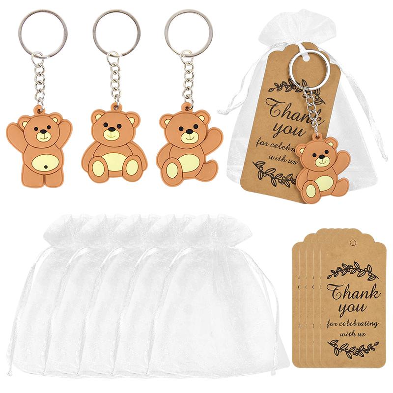 10/30Pcs Baby Shower Souvenirs Gift Organizer Bag with Bear Keychain Thank You Kraft Tag Girl Boy Birthday Party Favors for Guests