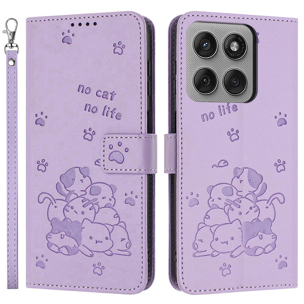 For Motorola Edge 60 Pro 5G Wallet Case Cats Imprint Leather Phone Cover with Strap