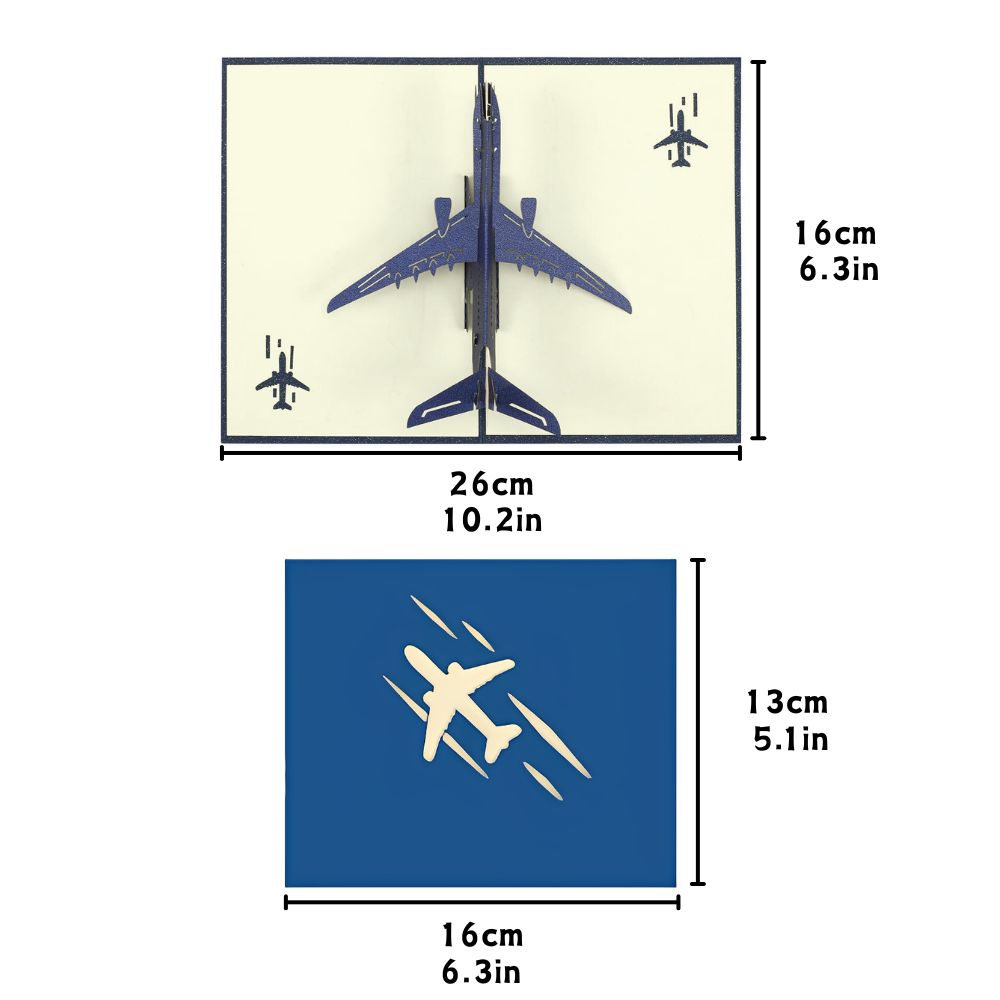 2pcs Red/Blue Paper 3D Aircraft Greeting Card Best Wishes For Him/Her Birthday Anniversary Thanksgiving Festival Gift Card YMY