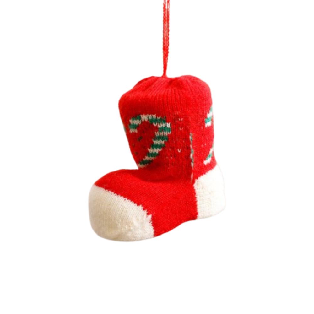 Gestrickter Weihnachts-Stiefel-Anhänger Bunter Weihnachtsbaum-Anhänger Frohe Weihnachten Dekoration