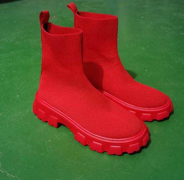 Fashion Women's breathable flat boots, women's sock shoes, casual wedge heels, thick soles, spring fashion