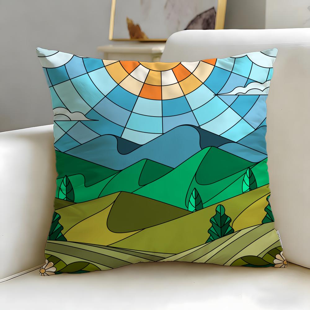 art Colorful Geometric Landscape Cushion Cover Soft  EasyWash Pillow Case  Versatile for Couch Bed Travel and Office