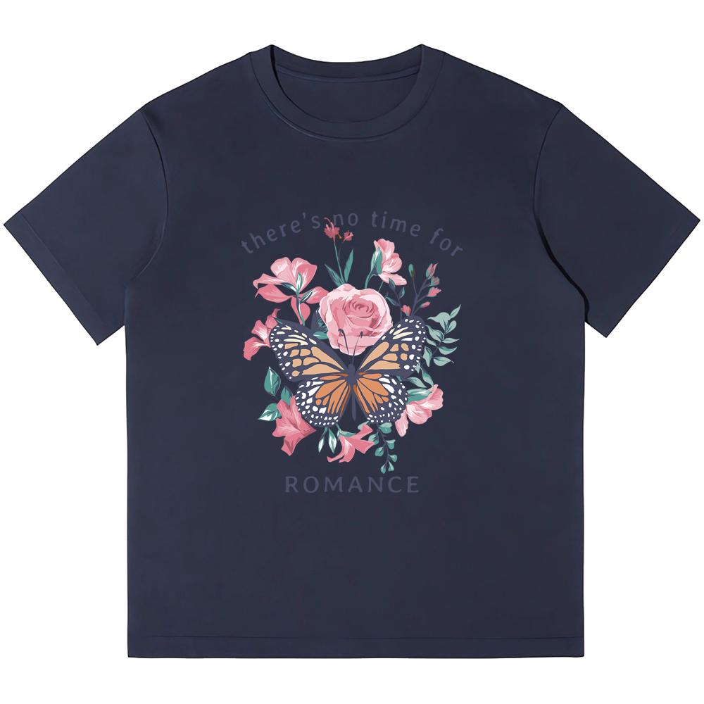 

230GSM плотные хлопковые мужские футболки с бабочкой, дикими розовыми цветами и принтом в стиле ретро, ​​панк-футболка Harajuku, повседневная уличная одежда, футболки