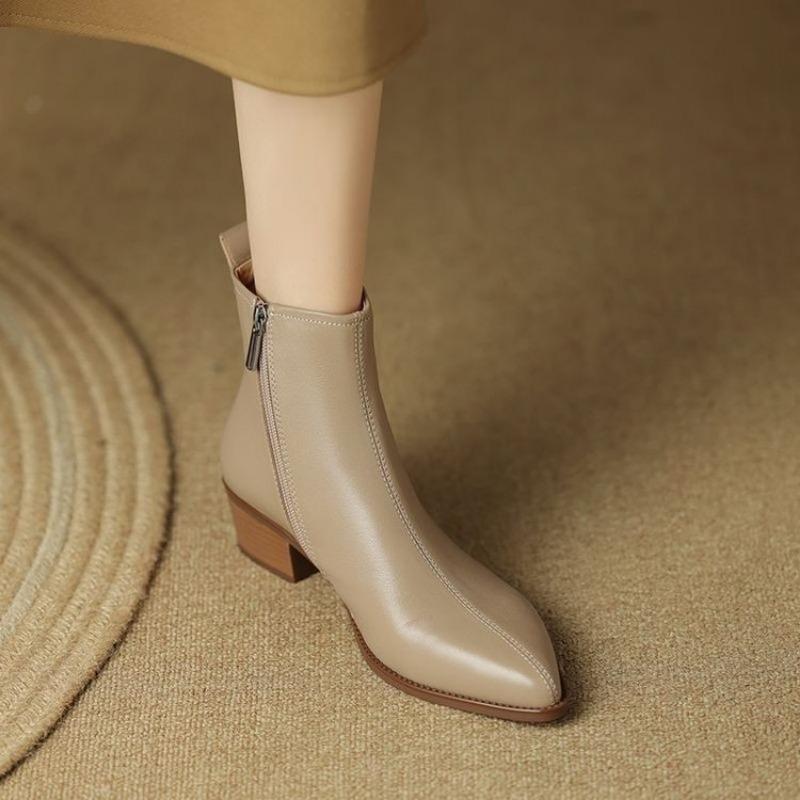 Pointed-toe Shoes, Women's Shoes, Short Boots, New Mid-heel Slimming, Versatile Boots, Soft Leather Single Boots