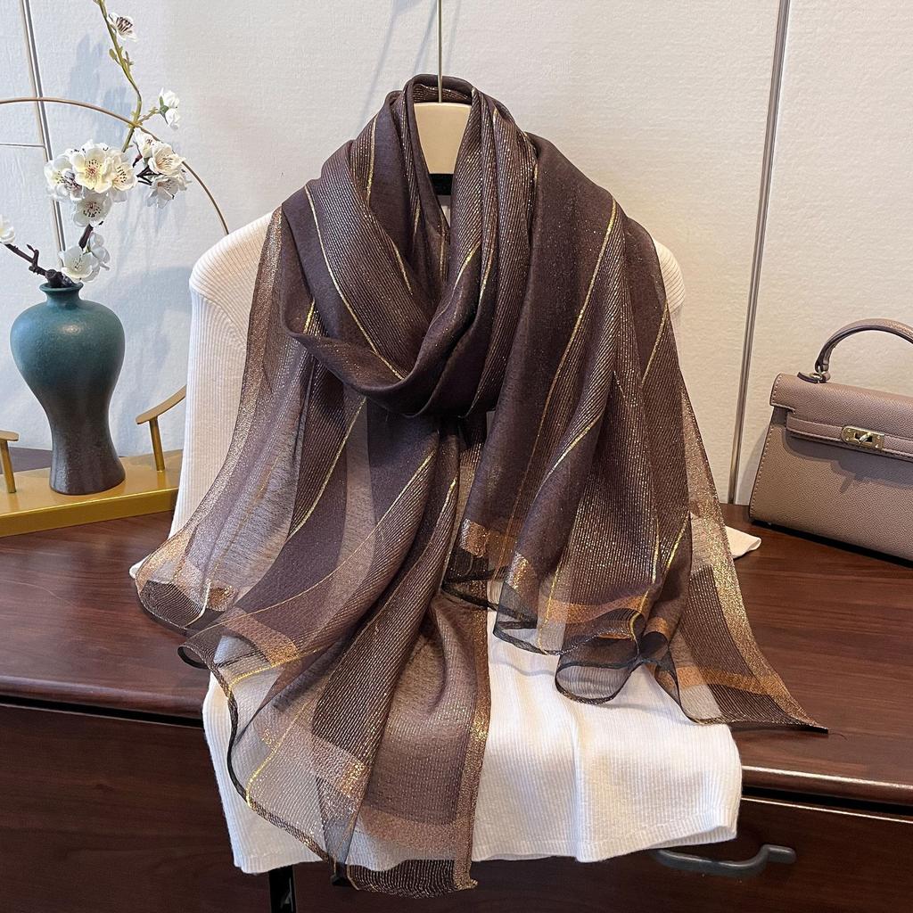 New Retro High-end Temperament Shawl with Yarn Scarf Korean Style Fashionable Light Luxury Silk Temperament Scarf for Women