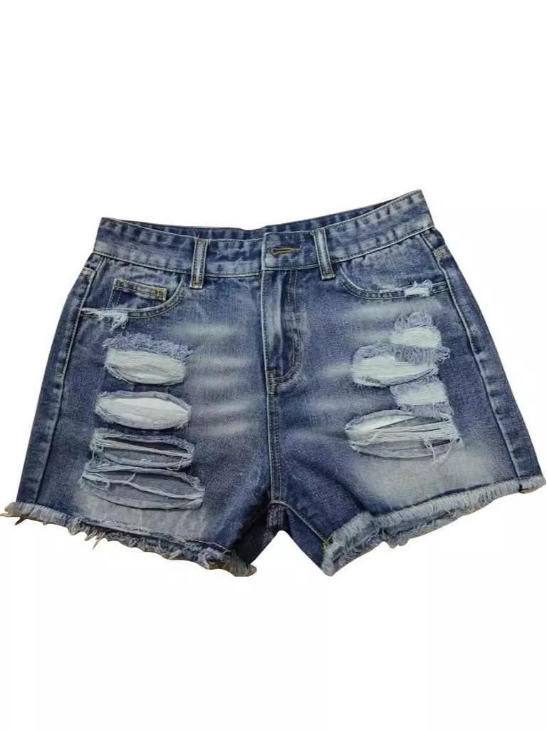 European and American High Waisted Tassel Ripped Denim Shorts for Women
