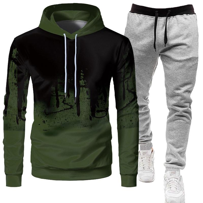2026 Men's Sporty Slim Fit Graffiti Print Hooded Set