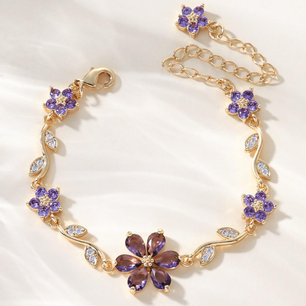 Luxury Pink Cubic Zirconia Chain Fashion Shiny Rhinestone Bangle  For Women Style 8