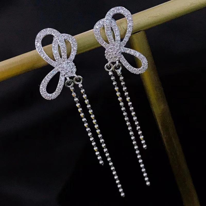 Elegant Rhinestone Bow Tassel Earrings for Women – Trendy Light Luxury Ear Ornaments