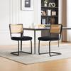Modern Rattan Dining Chair with Black Metal Frame, Synthetic Cane Back & Chenille Seat Cushion for Kitchen, Living Room, Bedroom-Black