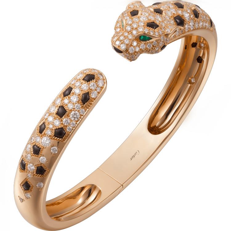 Kajia 925 Silver CNC Panther Bracelet – Smooth Half-Diamond & Full-Diamond Fashion Cheetah Double-Headed Leopard Bangle