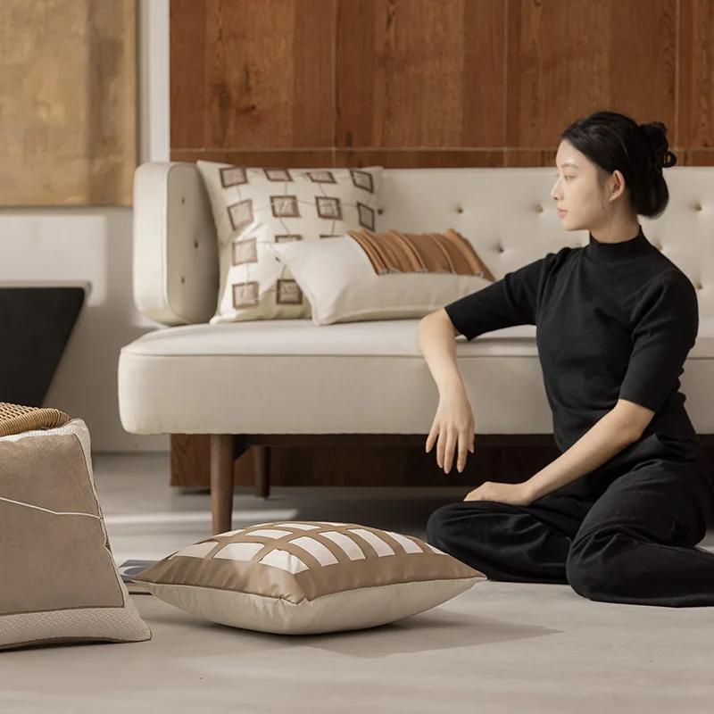 Modern Simple Fabric Sofa Backrest Pillow Soft Decoration Designer Model Room Bedroom Bedside Cushion Cover Pillow Cover