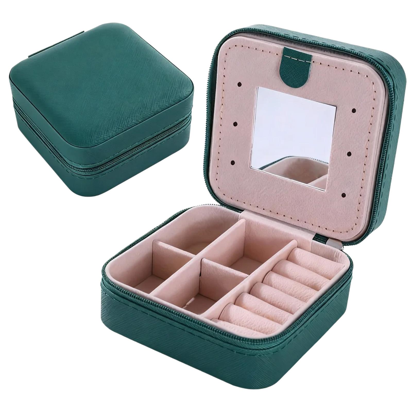 

Дорожная шкатулка для украшений, Дорожный органайзер для украшений, Маленькая коробочка, Женский подарок с зеркалом. One Size зелёный