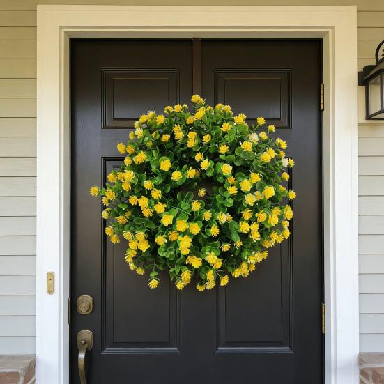 Spring Summer Wreath for Front Door Artificial Wildflowers Wreath with Eucalyptus Leaves for Indoor Outdoor Wall Porch Farmhouse Home Decor