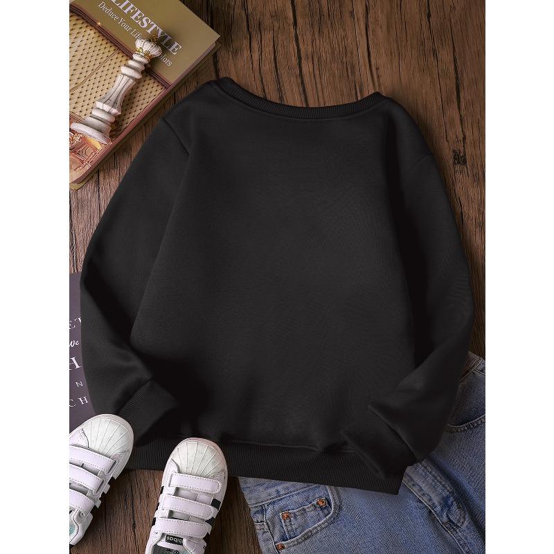 Girls' Stylish Round-Neck Sweatshirt, Casual Print Top