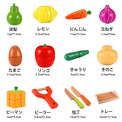CARLORBO Wooden Pretend Play Toy, Fresh Vegetables & Fruits, Magnetic Food Set for Girls and Boys, Easy-to-Cut Wooden Toy