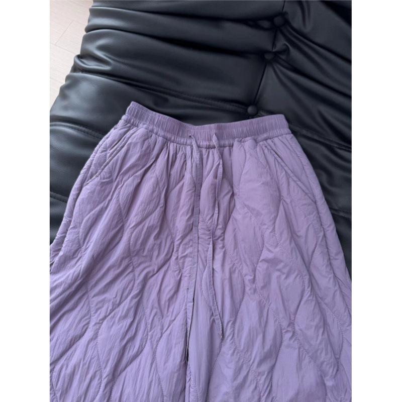 Purple Northeast down cotton pants women's autumn and winter down thickened windproof, cold and warm casual lamb wool wide-leg pants