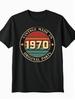 Unisex Retro 1970 Graphic Tee Made In 1970 Badge Print Crew Neck Shirt Vintage Black Casual Top Excellent Gift Choice For Unisex