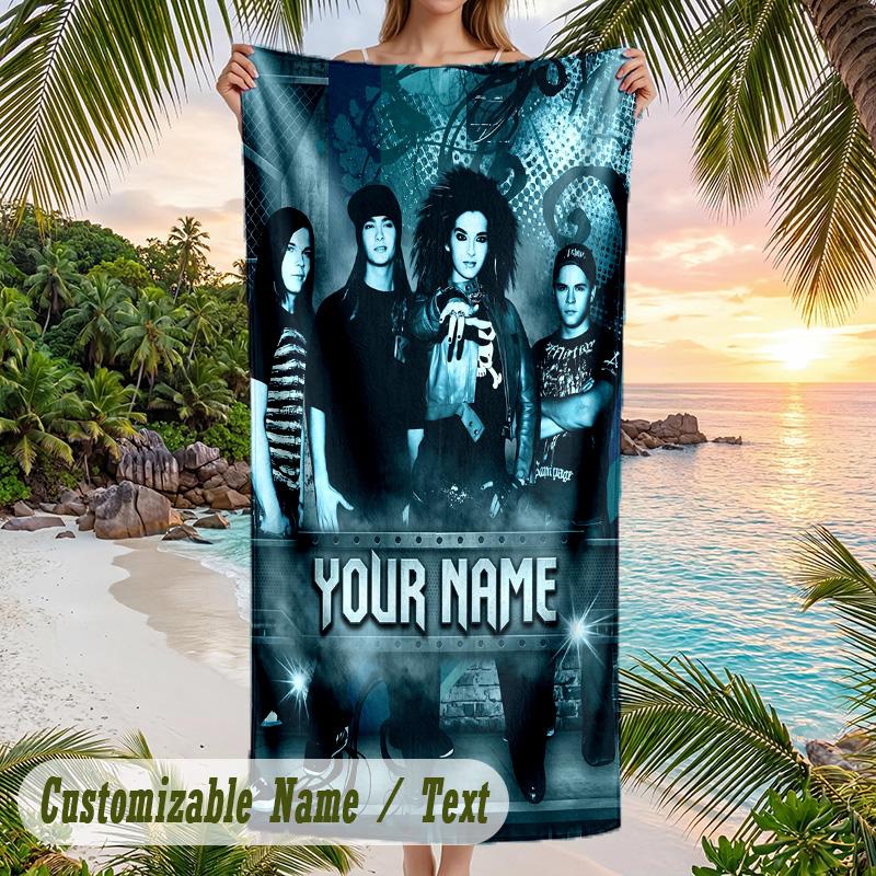 Tokio Hotel Beach Towel, Personalized Custom Name Text, Quick Dry Large Absorbent Towel For Beach Pool