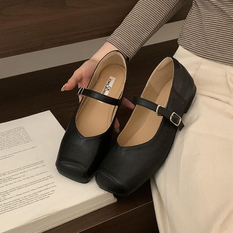 

Мода Мода Ремешок с пряжкой Женские туфли-лодочки на плоской подошве Мягкая повседневная женская обувь с мелким вырезом Квадратный носок Женские балетки с обувью 35 чёрный