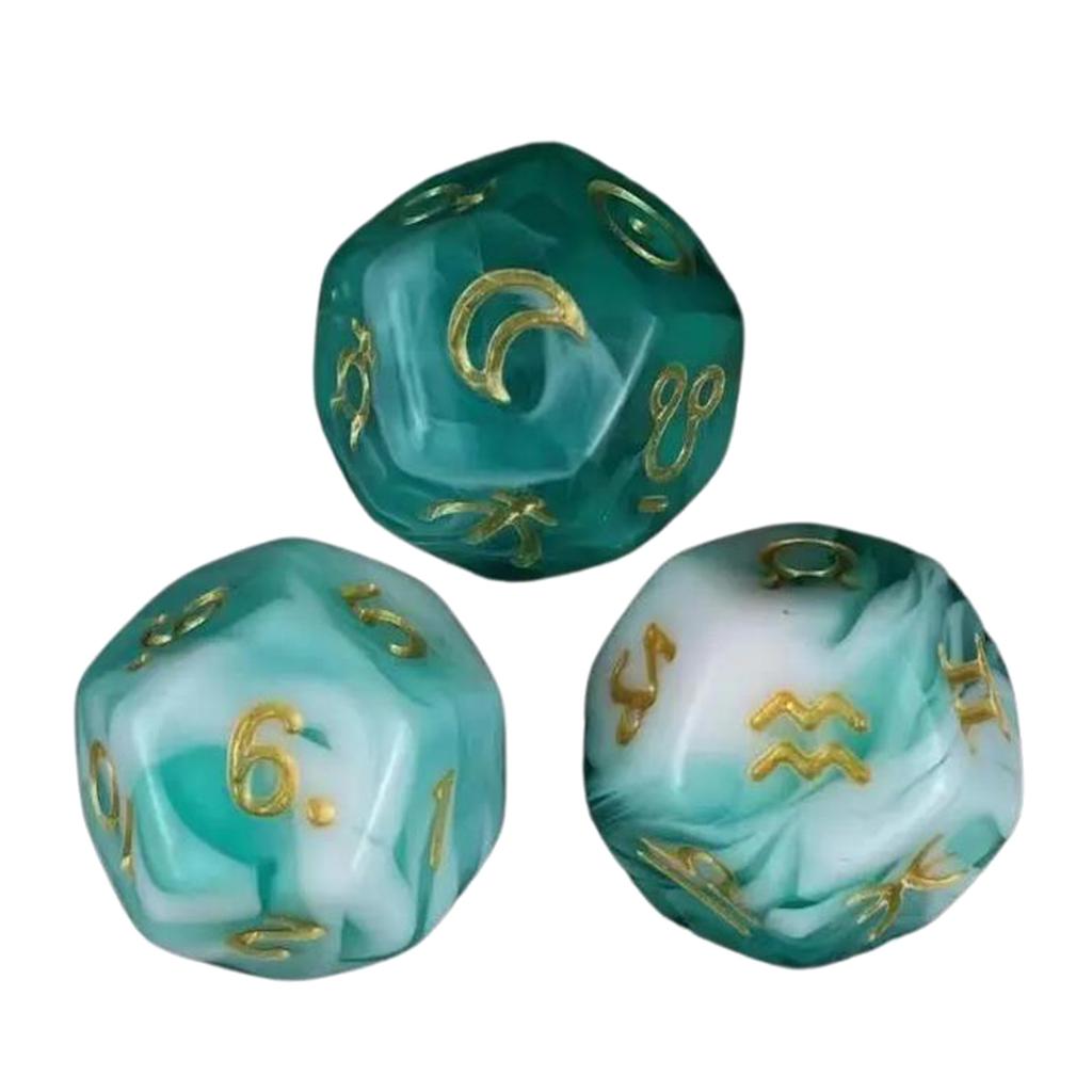 3Pcs Acrylic Astrology Dice Signs Planets Numbers 12-Sided Dice Divination Tool Tarot Constellation Dice Easy To Use