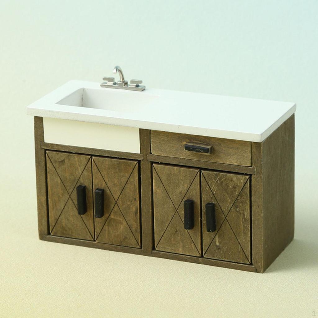 1:12 Scale Dollhouse Miniature Cabinet with Sink and Drawer Pretend Play Toys