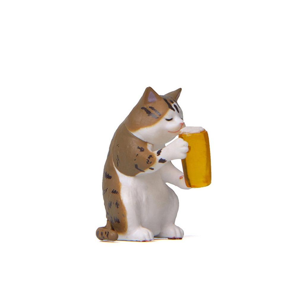 Cartoon Beer Cat Figures Mini Cat Statue Toy Funny Cat Center Console Ornaments  Home Decor