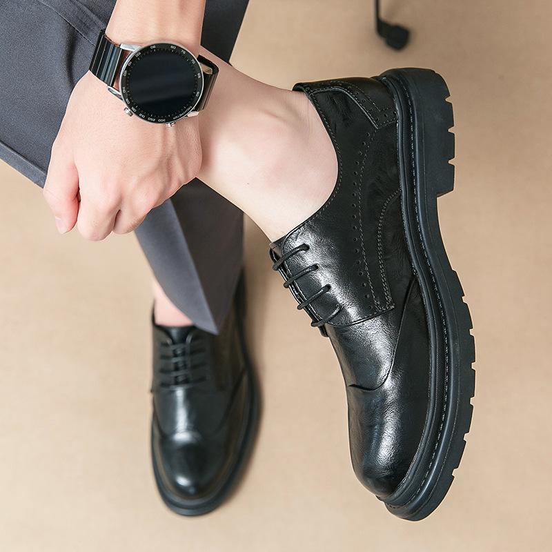 Men's British Style Business Casual Leather Shoes Fashion Trend Retro Lace-up Leather Shoes Groom Wedding Shoes