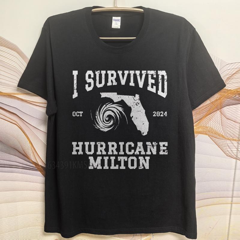 Plus Size summer For man tshirt I Survived Hurricane Milton Florida 2024 Oct Short Sleeve Street Wear Crew Neck tops