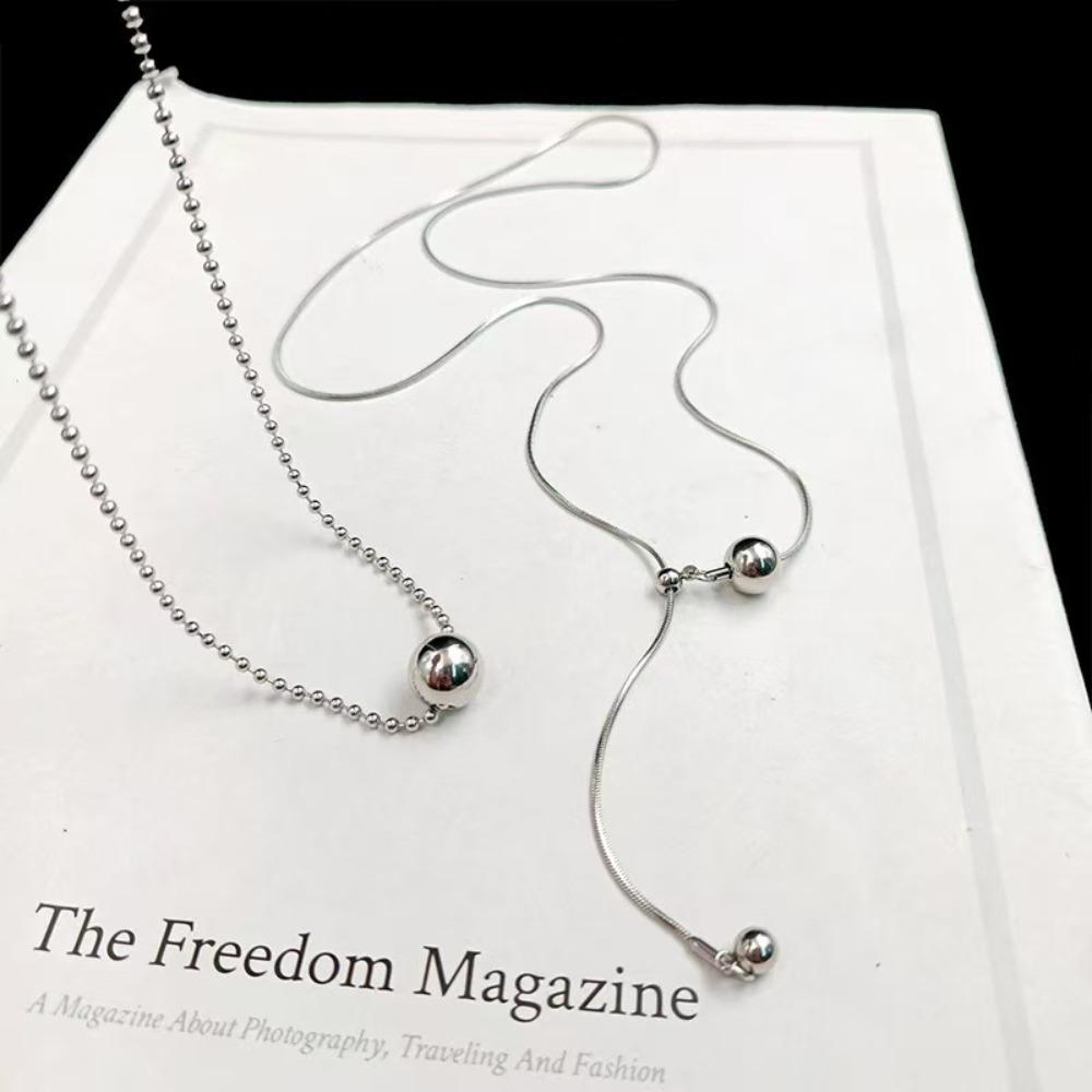 Silver Color Beaded Necklace Adjustable Sweater Chain Pendant Necklace  Women Jewel