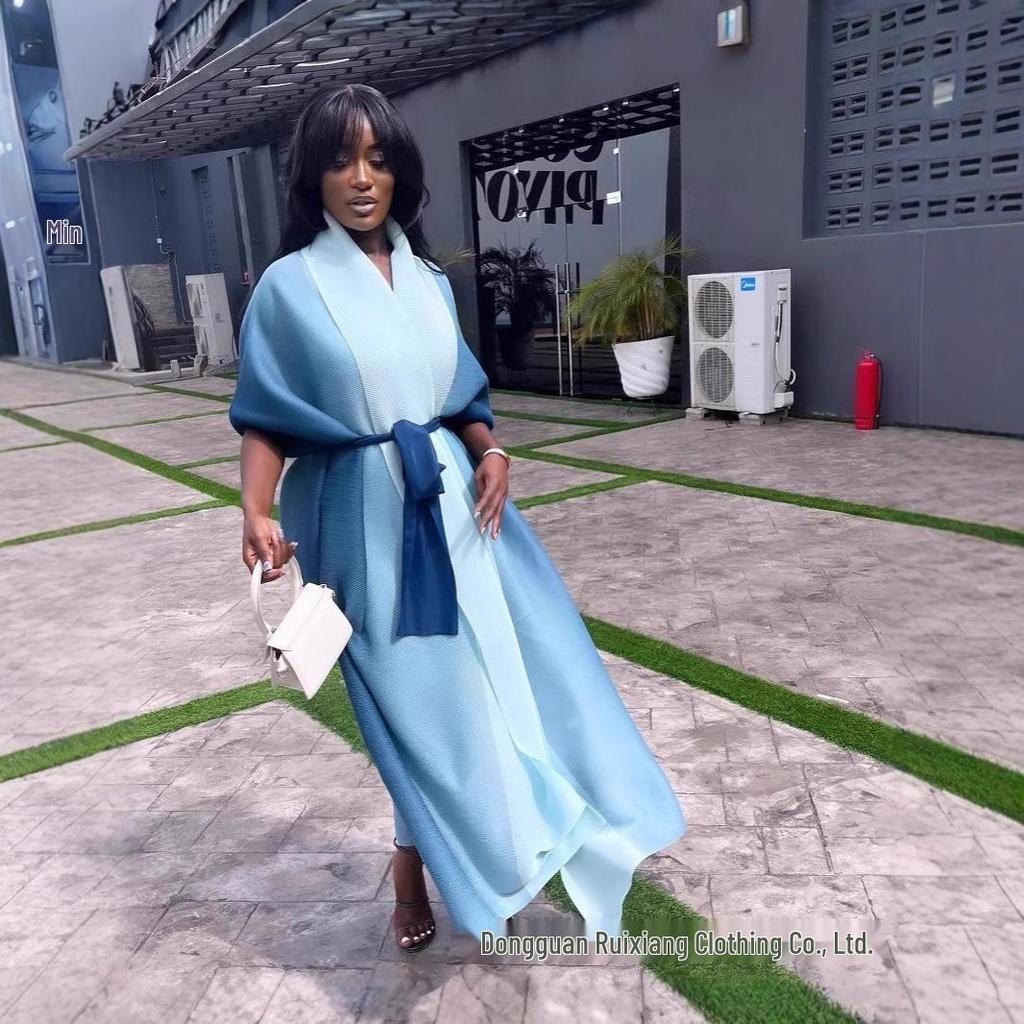 Plus Size African Pleated Long Dress Set - Miyake Style