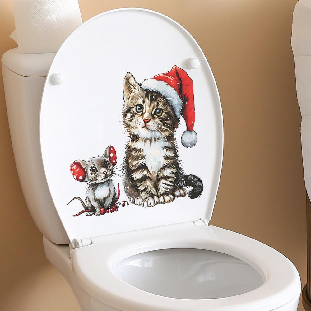 Санта Китти Мышь Санта-Шляпа Ванная комната Туалет с наклейками для украшения дома — фото 4