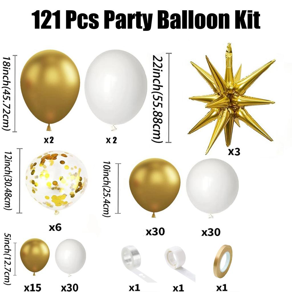 121PCS white and gold latex balloon set suitable for birthday parties, weddings, Valentine's Day party decorations