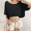 Trendy Dámský Crop Top Evropského a Amerického Stylu s Kulatým Výstřihem a Polovičním Rukávem