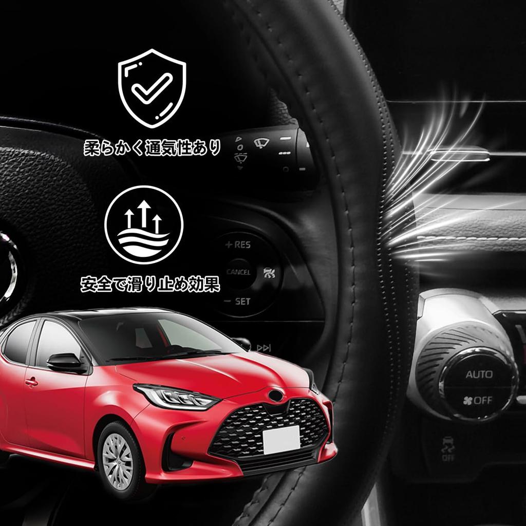 ElitingCar Premium Genuine Leather Steering Wheel Cover for Toyota Yaris Cross Stylish 3D Car Easy Interior Dress Up Your Round 1 Piece (Yaris Cross),