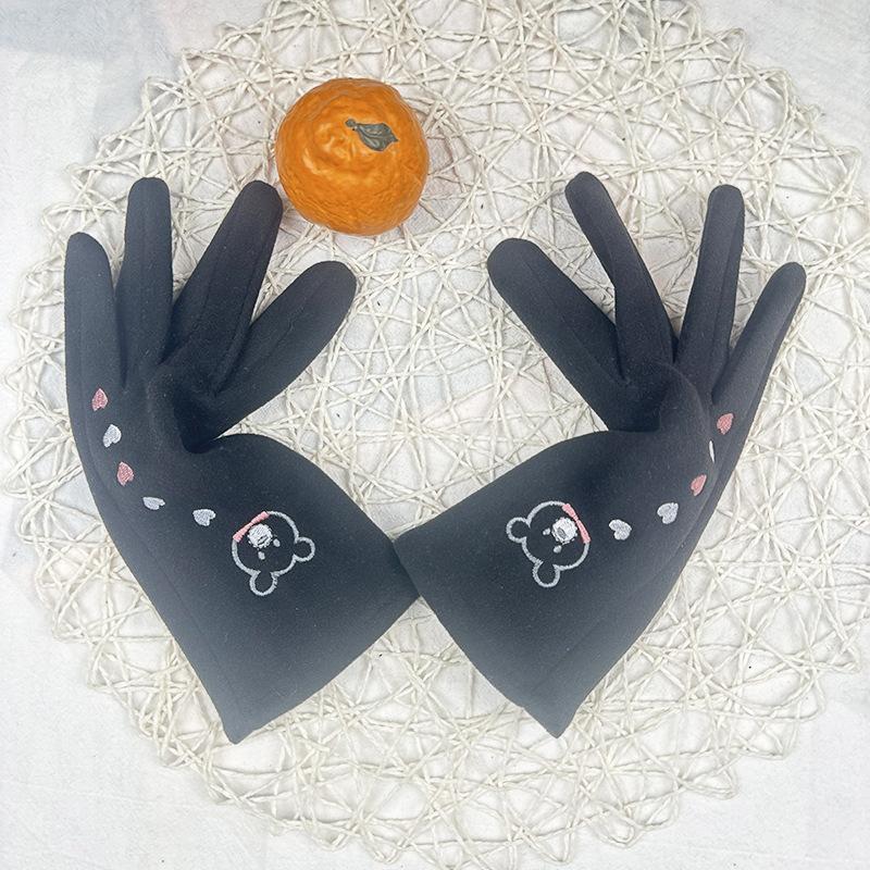 

Осенние женские перчатки с милым медведем, вышитые немецкие бархатные перчатки для верховой езды, термоизоляционные перчатки для сенсорных экранов