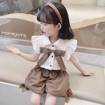 Conjunto de Verano de Dos Piezas Streetwear Estilo Coreano para Niñas con Mangas de Mosca 2024
