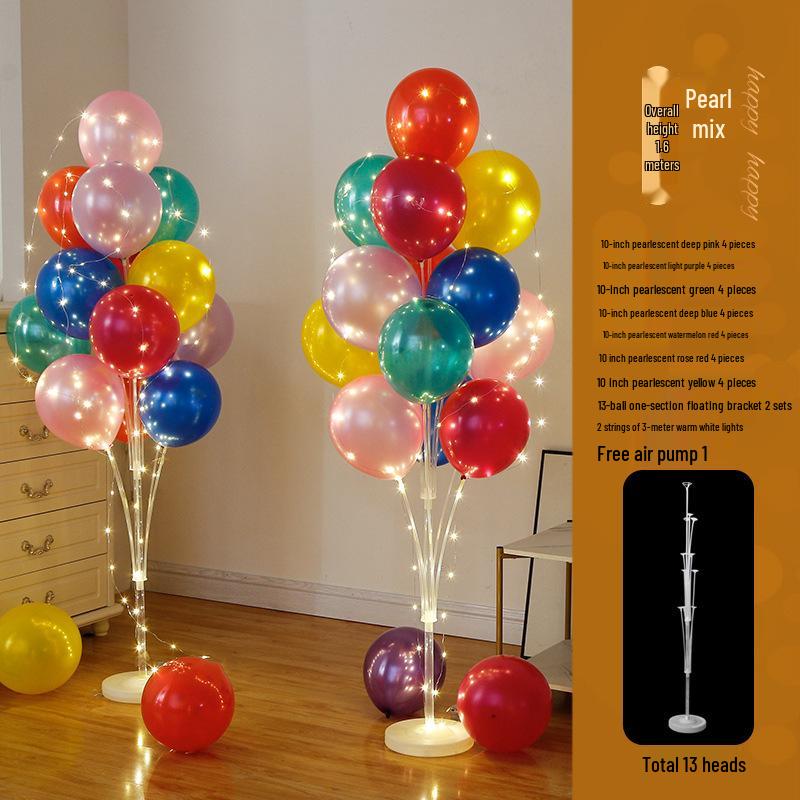 Anniversary & Birthday Balloon Column Decorations: Event Scene Layout with Floor and Background Balloons