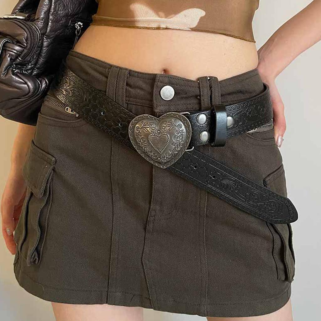 Western PU Belt for Women with Embossing Pattern Wide Cowgirls Belt for Jeans Pants Girl 2000s Belt Decorative Waistband