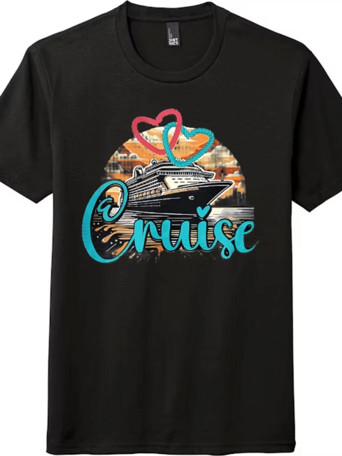 Cruise Ship Sunset Hearts Vacation Unisex Graphic T-Shirt XXXXL