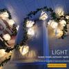 LED Solar Rose Flower String Lights with Green Leaf Vine for Romantic Indoor/Outdoor Decor