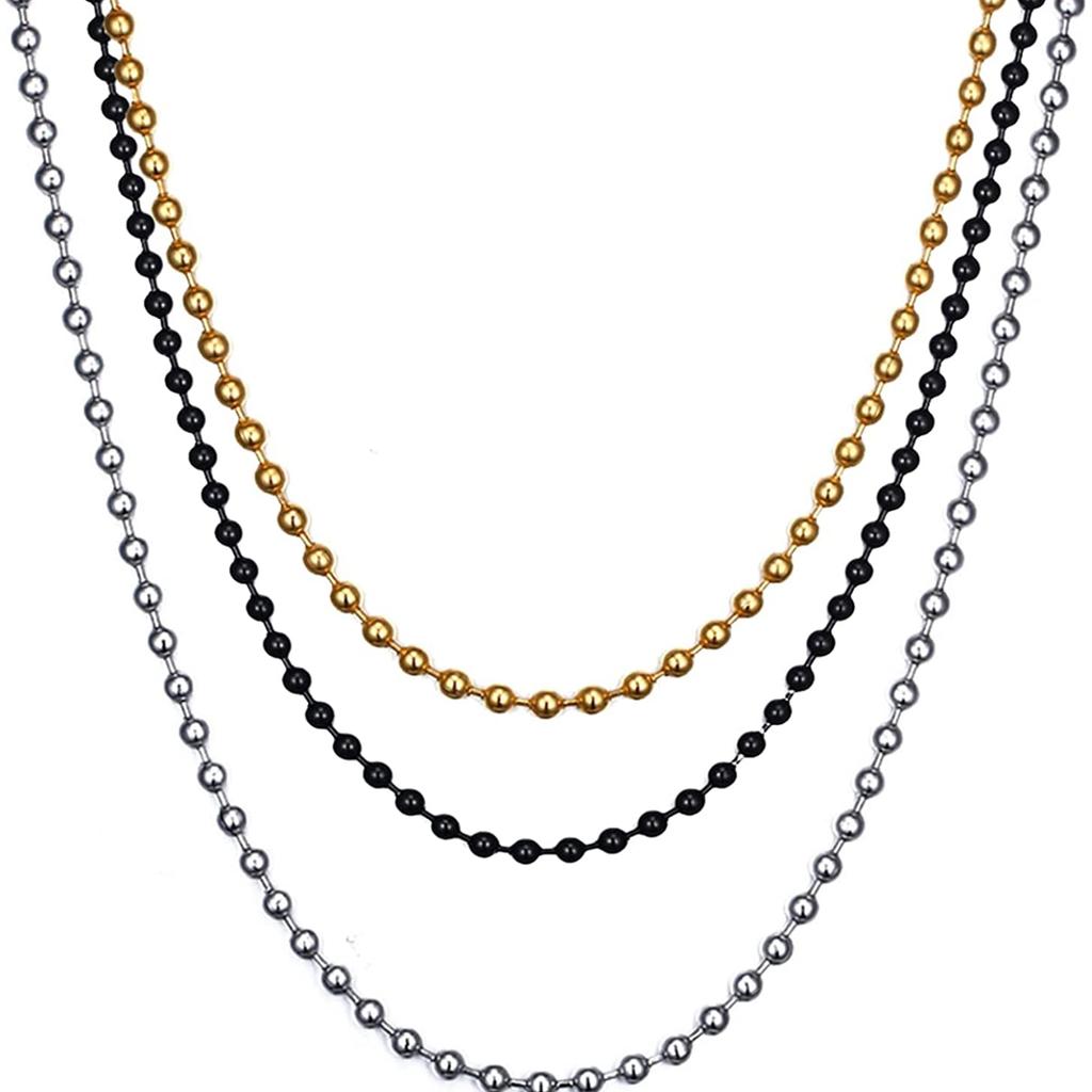 Colier cu etichetă pentru câine - Lanț militar cu etichetă pentru câine din oțel inoxidabil pentru bărbați, femei, colier cu bile de mărgele 23,6 inci