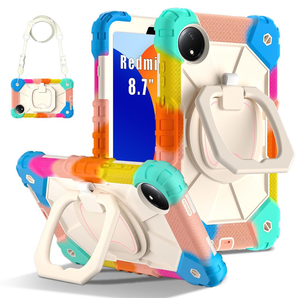 For Redmi Pad SE 8.7 mini 4G 2024 Heavy Duty Armor Case 360° Rotating 3-layer Protection Stand Cover With Shoulder Strap