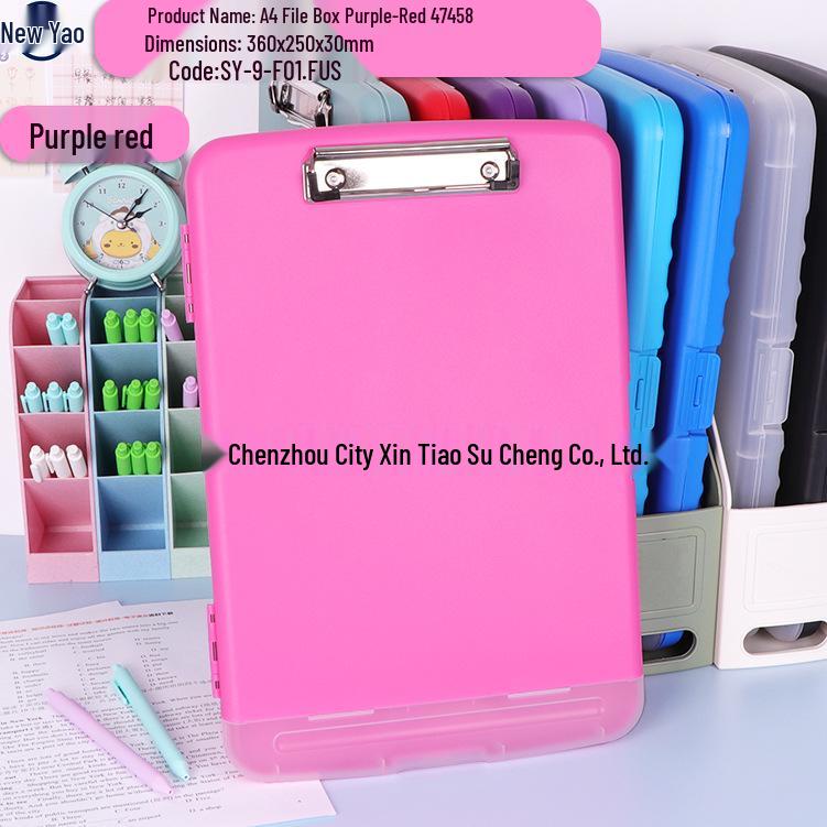 Large Capacity A4 File Box with Pen Slot & Clipboard for A5 Paper Storage
