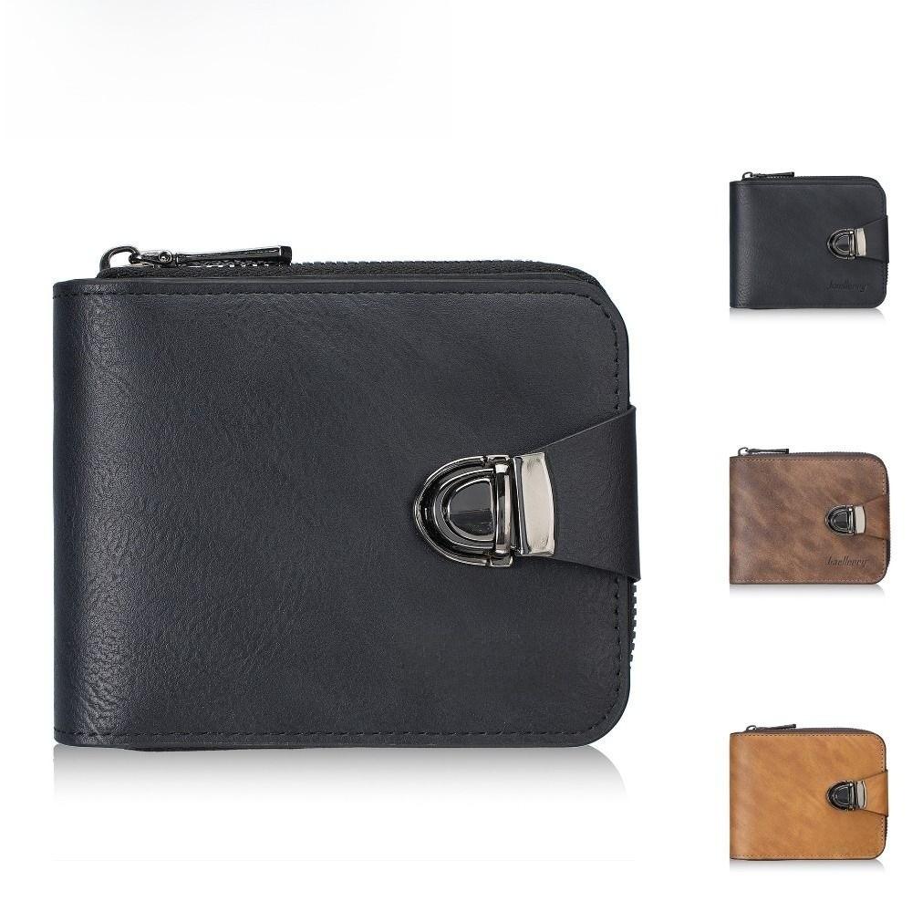 Portable PU Leather Men's Wallet Multi Card Slots Large Capacity Zipper Wallet Card Holder Waterproof Short Wallet Daily Use