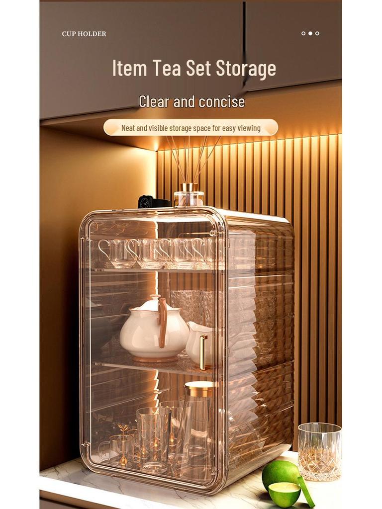 Dustproof Glass Cup Rack & Drain Box for Tea, Coffee, and Water Cups