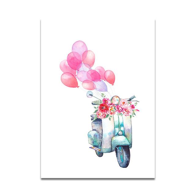 

Милый мультяшный акварельный велосипедный воздушный шар с изображением Кита, холст для детской комнаты, декоративная подвесная картина Kawaii, декор для детского сада 21*30cm