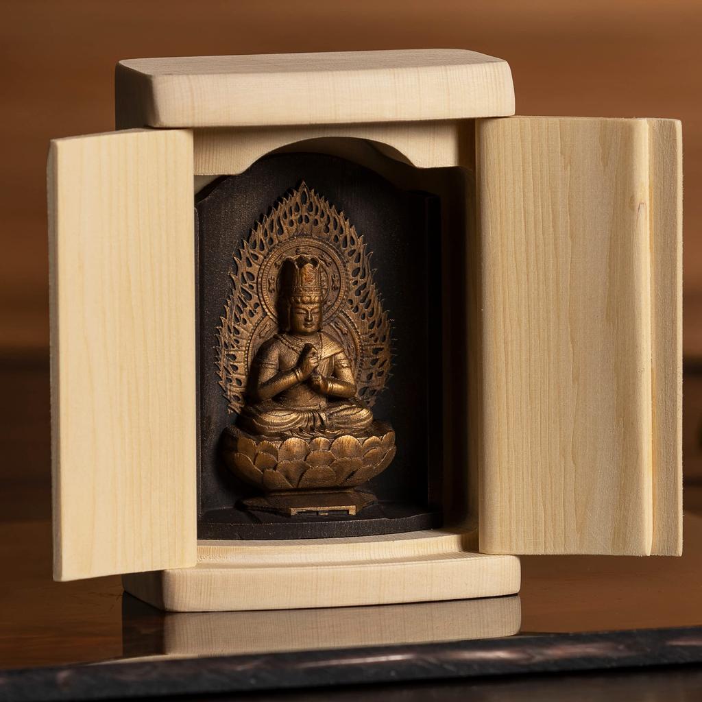 Zeku Mantra Dainichi Nyorai Buddhist Statue In a Shrine Koyasan Kongo Temple Prayer Kobo and the 12 Zodiac Talismanic Deities (gold Finish) -