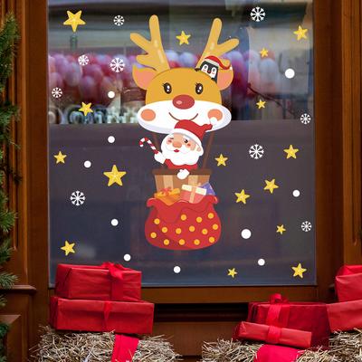 Dessin animé Père Noël Flocon de neige Étoiles Vitre Embellir Décoratif Autocollants de fenêtre Électrostatique UV
